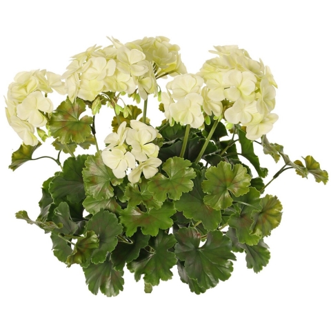 Kunstbloemen boeketje - Franse geranium - wit - UV bestendig - D30 cm x H39 cm -
