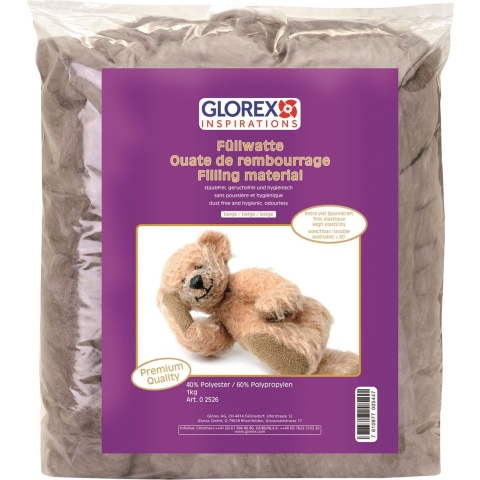 Glorex Hobby vulmateriaal - polyester - 1 kilo gram voor knuffels/kussens - bruin - donzig -