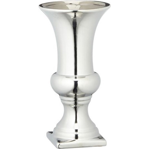 Bellatio design Vaas - zilverkleurig - kelk - keramiek - 13 x 25 cm -