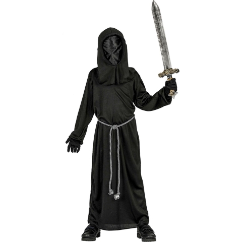 Halloween Dark Lord verkleed kostuum - zwart - 3 delig - voor kinderen 7-9 jaar (122-134) -