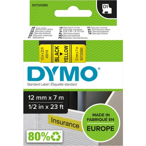 DYMO 45018 Labeltape Polyester Tapekleur: Geel Tekstkleur: Zwart 12 mm 7 m