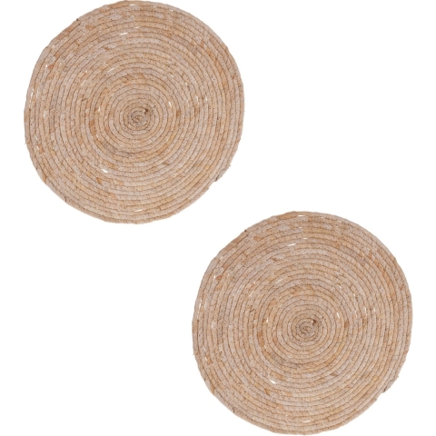 Excellent Houseware Placemats - 8x - rond - riet - gevlochten - rotan - 38 cm -