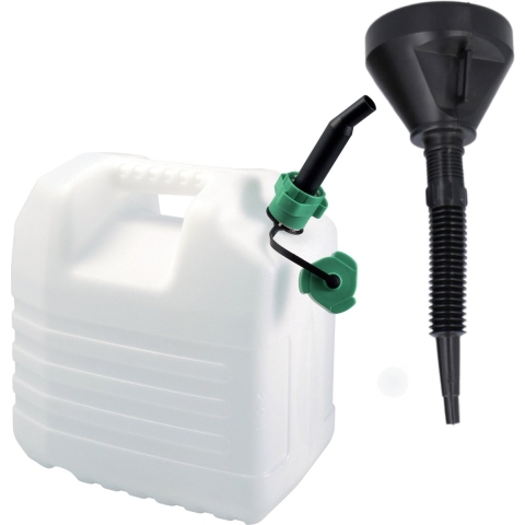 Benzine/olie Jerrycan wit van 20 liter met handige grote trechter -