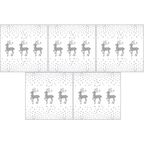 100x Kerst servetten rendier en stippen wit/zilver 33 x 33 cm -