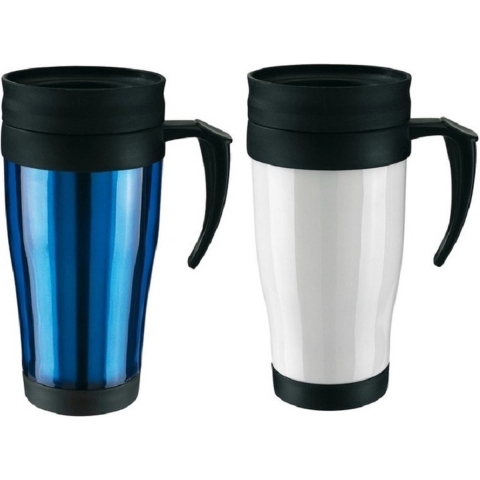 Set van 2x Thermosbekers/warmhoudbekers blauw en wit 400 ml -