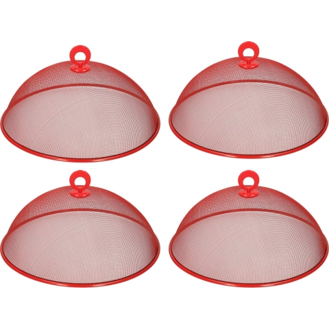 4x stuks metalen vliegenkap/voedselkap rood rond 30 cm -