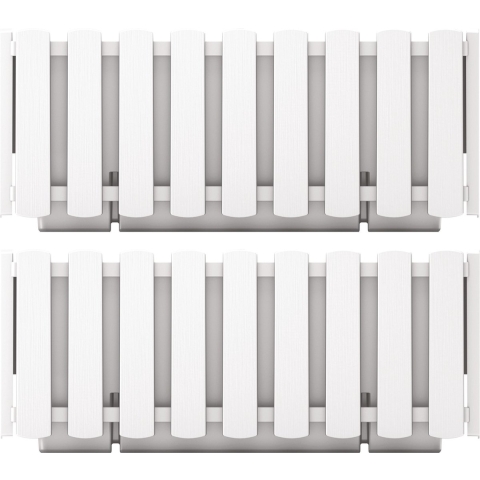 Plantenbak/bloembak Fence look - 2x - kunststof - parel wit - 38 x 18 x 16 cm -
