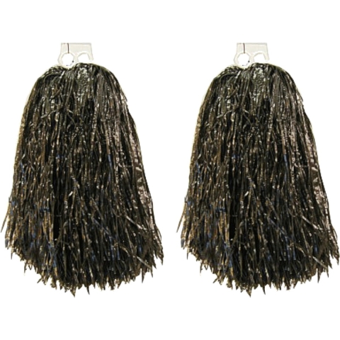 Cheerball/pompom - 4x - zwart - met ringgreep - 33 cm - cheerleader verkleed accessoires -