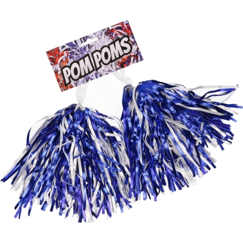 4x Cheerballs/pompoms in het blauw/wit - Cheerleaders verkleed accessoires -