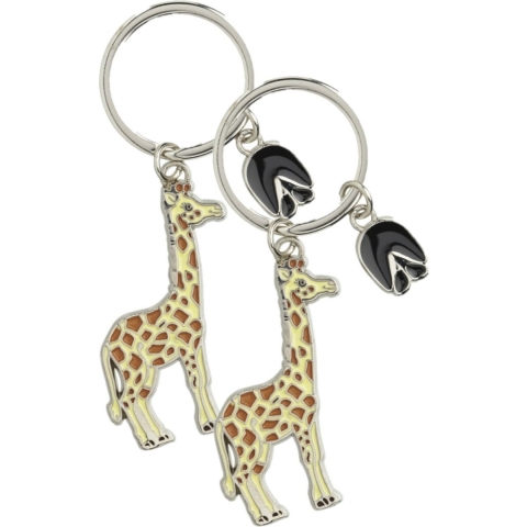 4x stuks metalen giraffe dieren sleutelhanger 5 cm -
