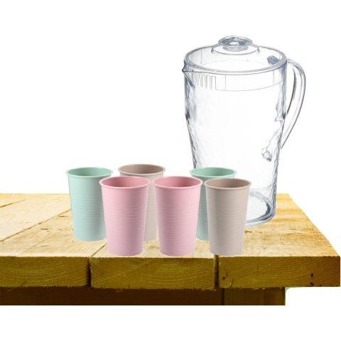 Forte Plastics Sapkan met 12x glazen 2 liter transparant kunststof -