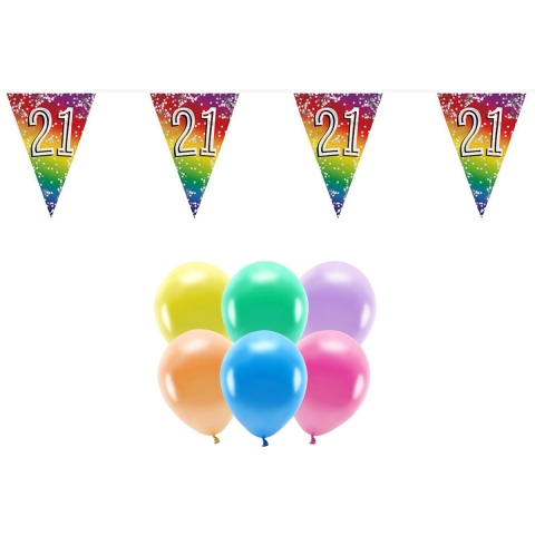 Boland Party 21e jaar verjaardag feest versieringen - Ballonnen en vlaggetjes -