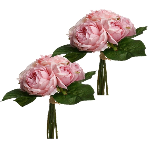Atmosphera kunstbloemen 2 boeketten 9 roze rozen 30 cm -