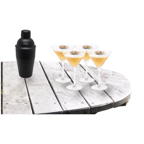 Cocktailshaker set met 4x stuks Martini cocktailglazen 260 ml -