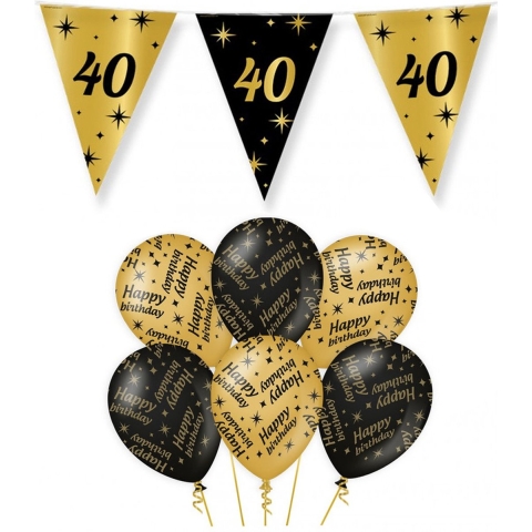 Leeftijd 40 jaar verjaardag versiering pakket zwart/goud 2-soorten -