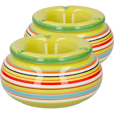 Storm asbak - 2x stuks - keramiek - groen/multi-kleur - 13 x 7 cm -