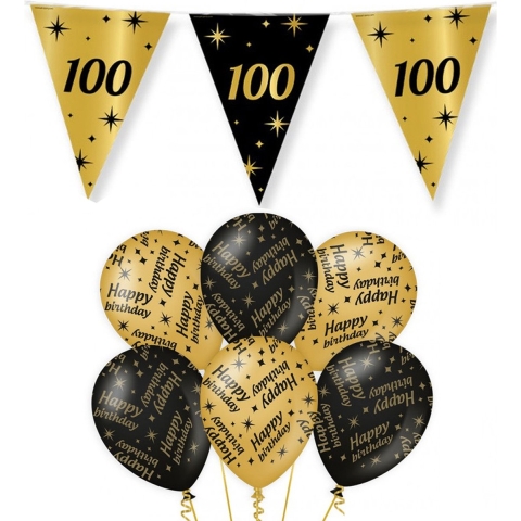 Leeftijd 100 jaar verjaardag versiering pakket zwart/goud 2-soorten -