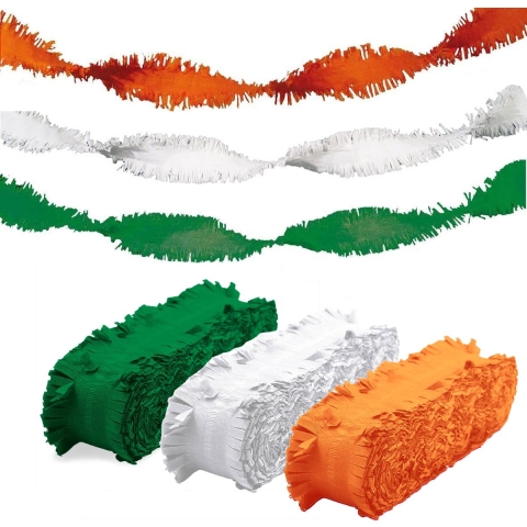 Feest versiering combi slingers oranje/wit/groen 24 meter crepe papier -