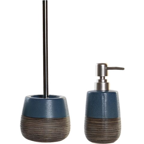 Toiletborstel met houder 36 cm en zeeppompje 280 ml polystone marine blauw -