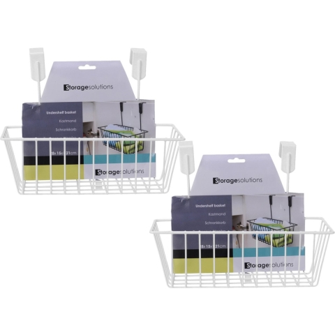Set van 3x stuks mandje met deurhaken wit metaal 28 x 9,5 cm -