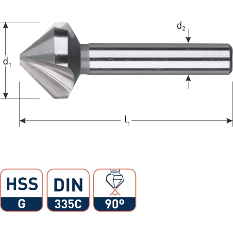 Rotec HSS Verzinkfrezen 90°, 3 snijk., DIN 335 C 16,5 (M8) - 4001650