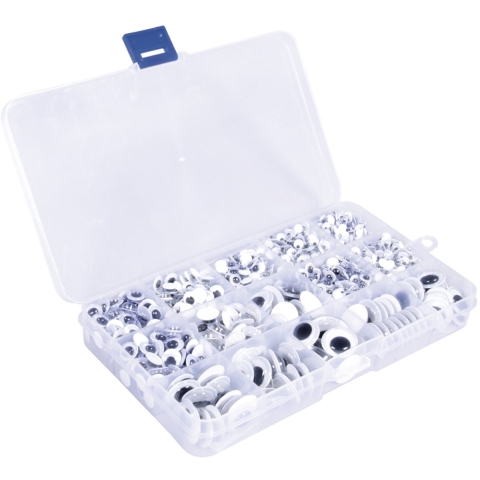 Rayher Knutsel/hobby wiebel oogjes - 1500x stuks - sorteer box - bewegend - 4-15 mm -