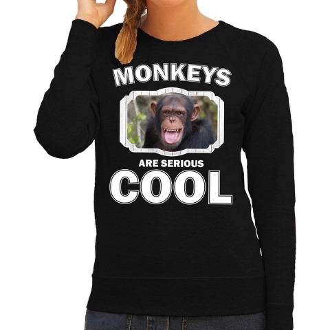 Dieren chimpansee sweater zwart dames - monkeys are cool trui S -