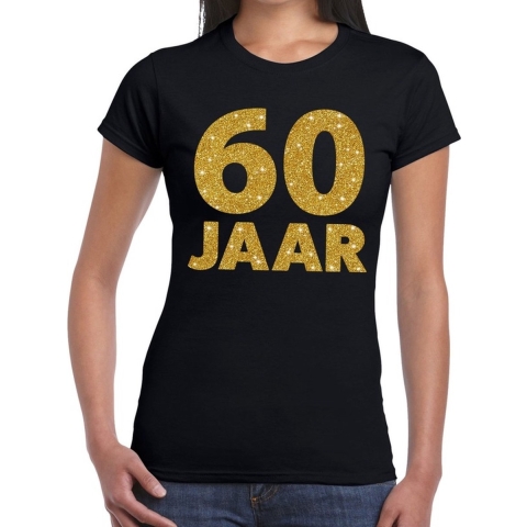 60 jaar goud glitter t-shirt zwart dames 2XL -