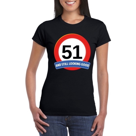 Verkeersbord 51 jaar t-shirt zwart dames 2XL -