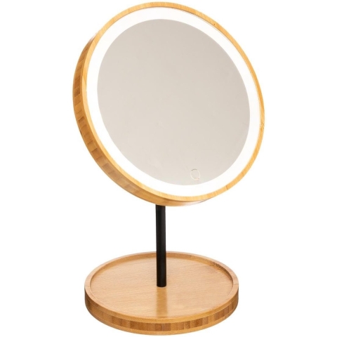 5Five Make-up spiegel met LED verlichting - bamboe - 19 x 31 cm - Badkamer spiegels met licht -