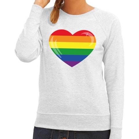 Gay pride regenboog hart sweater grijs voor dames L -