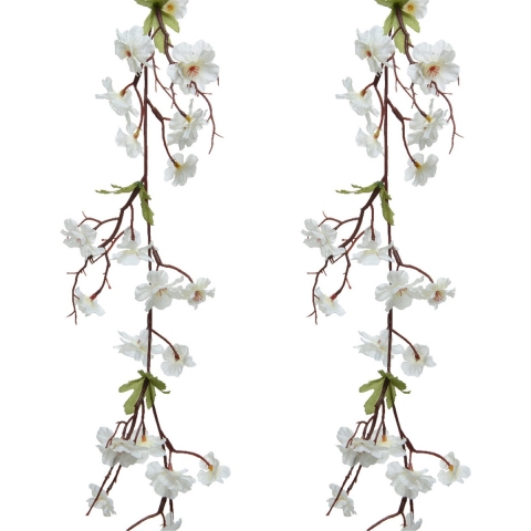 2x stuks kunstbloem/bloesem takken slingers - wit - 187 cm -