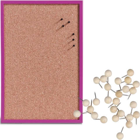 Prikbord incl. 25x punaises - 40 x 60 cm - hout - paars - kurk -