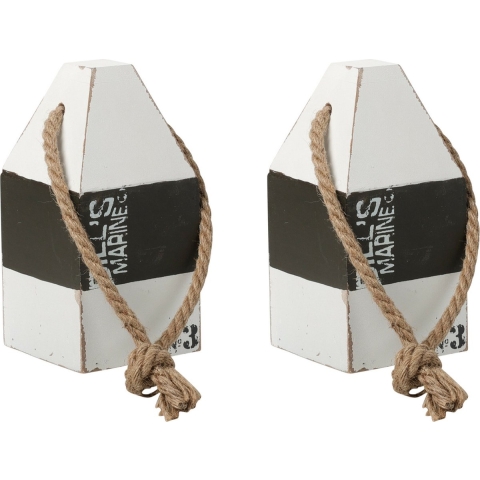 Deurstopper - 2x - havenpaal maritiem van hout met scheepstouw 18 cm -