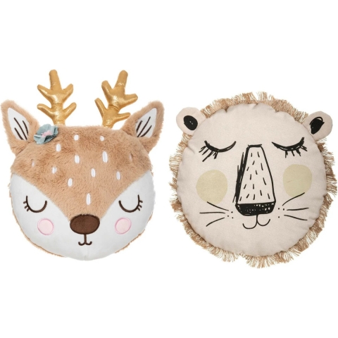 Dieren sierkussen set kinderkamer - hert/leeuw - 31/38 cm - polyester -