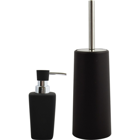 MSV Badkamer accessoires set - zwart - zeeppompje/wc-borstel -