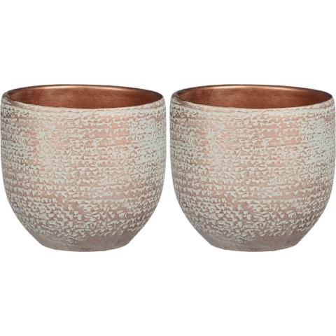 2x stuks plantenpot/bloempot koper met flakes patroon - D14/H12 cm -