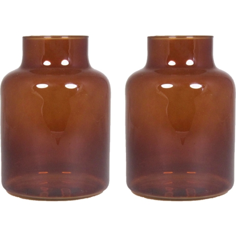 Bloemenvaas Milan - 2x - transparant bruin glas - D15 x H20 cm - melkbus vaas -