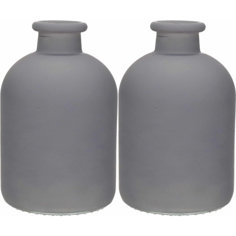 Jodeco - bloemenvaas Avignon - 2x - Fles model - glas - mat grijs - H17 x D11 cm -