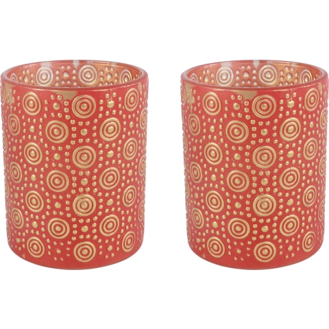 2x stuks luxe theelichthouder/kaarsenhouder - rood/goud - glas - D10 x H12 cm -