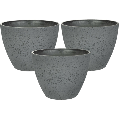 Bloempot/plantenpot - 3x - buiten - antraciet - D13 en H12 cm - kunststof/steenmix -