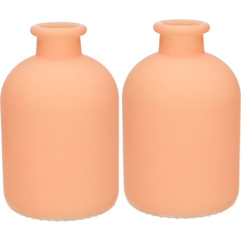 Jodeco - bloemenvaas Avignon - 2x - Fles model - glas - mat terra - H17 x D11 cm -