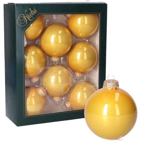 Krebs Kerstballen - oker geel - 16x - glas - 7 cm - kerstversiering -