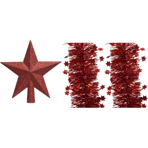 Set van een kerst ster piek en 2x stuks kerstslingers rood 270 x 10 cm -