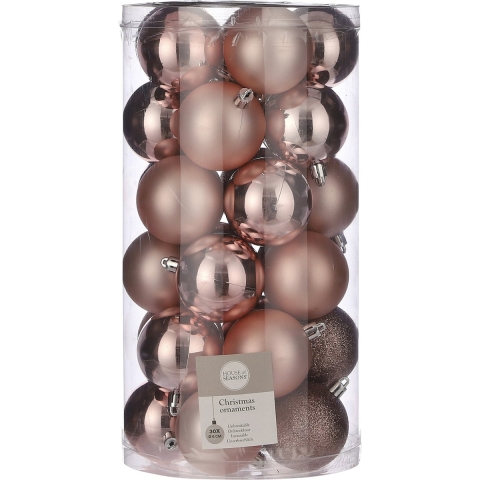 60x Kunststof kerstballen lichtroze 6 cm -