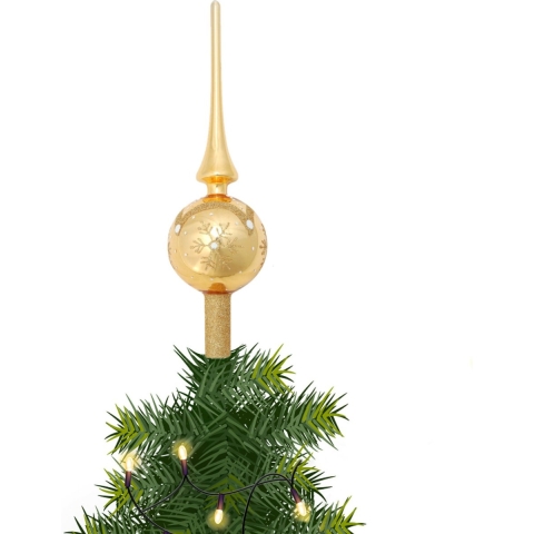 Kerst piek van glas goud met sneeuwvlok H28 cm -