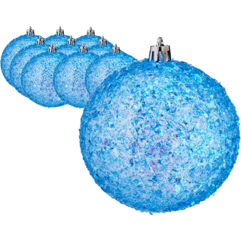 Kerstballen 12x stuks blauw glitter kunststof 8 cm -