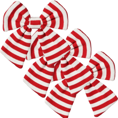 Kerst ornament strikken - 3x -rood/wit gestreept - 20 x 17 cm - polyester -