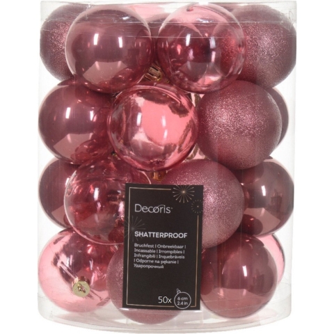 Kerstballen - 50x stuks - 6 cm - kunststof - oudroze -
