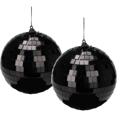Grote discobal kerstbal /spiegel kerstbal- 2x - zwart -18 cm -kunststof -